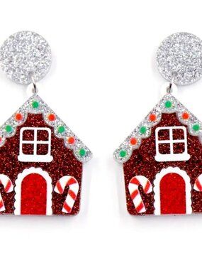 Glam Glitter Gingerbread House Earrings